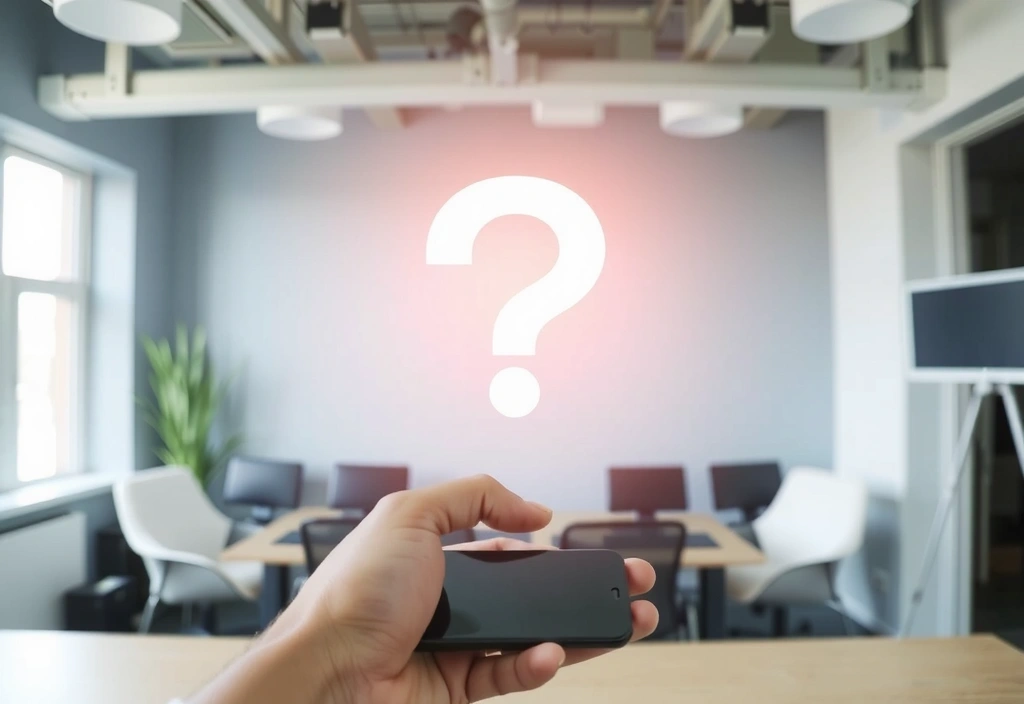 Imagine ilustrativă cu o mână care ține un telefon și o pictogramă de întrebare deasupra, simbolizând suportul pentru clienți.